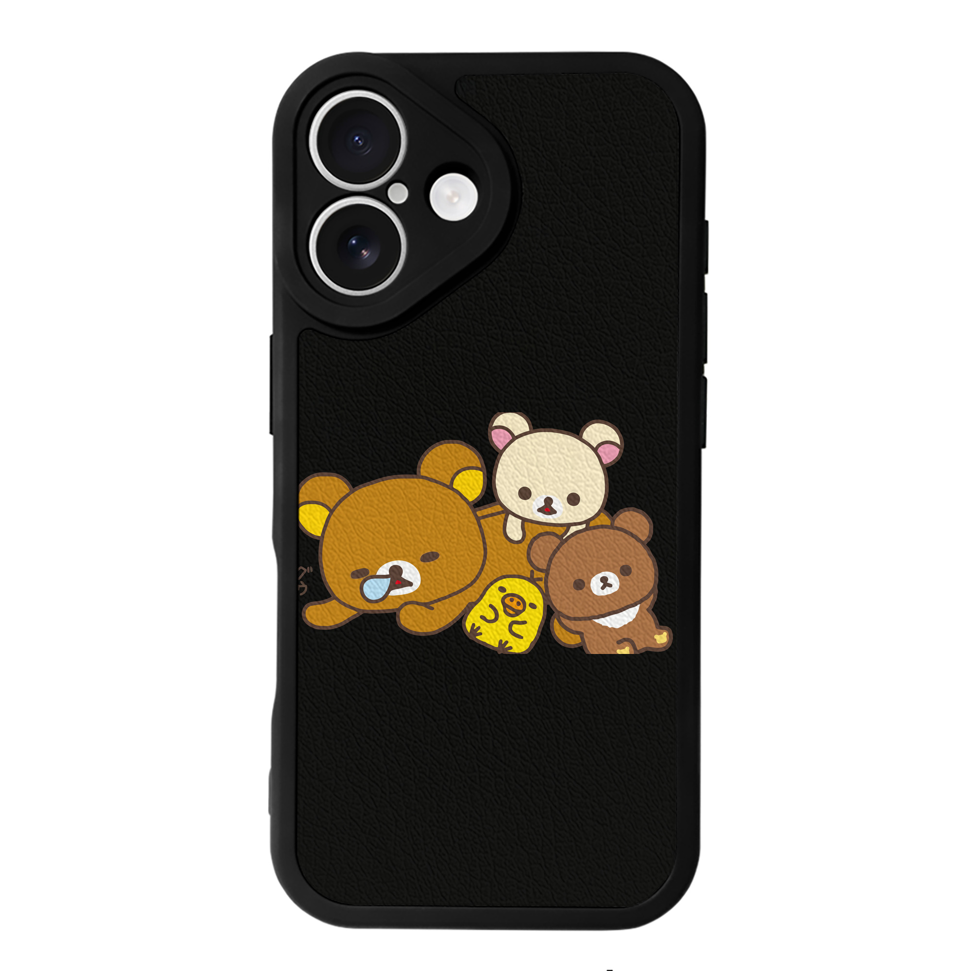 （画像用） リラックマ リラックマ キイロイトリ Rilakkuma Korilakkuma Kiiroitori 【iPhone 16シリーズ対応】シリコンスマホケース（レザー調） 材質：シリコン